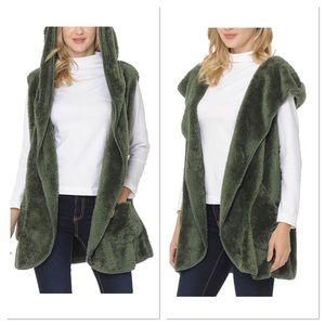 Forest Green Faux Fur Hoodie Vest